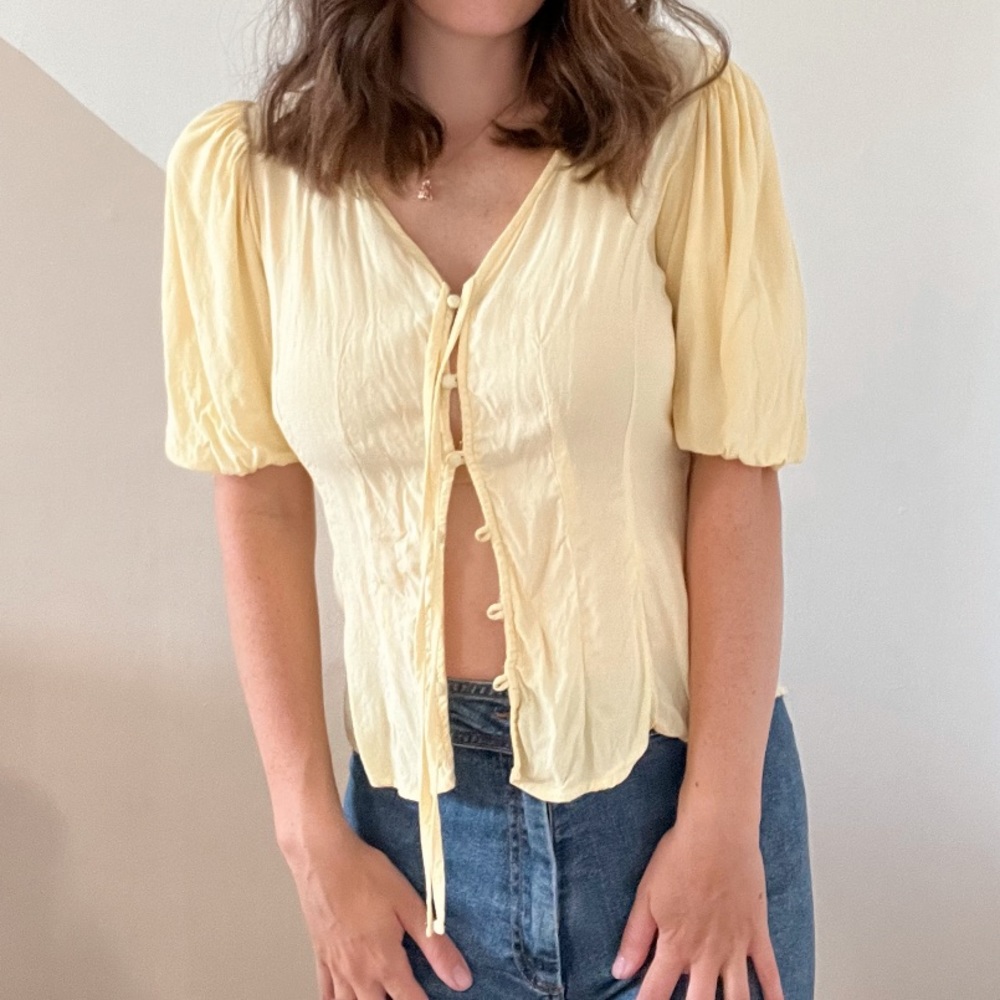 Yellow Button Up Bow Blouse